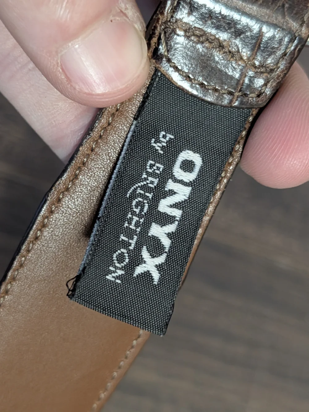 Onyx by Brighton Brown Alligator Leather Belt with Silver Buckle, Keeper And Tip